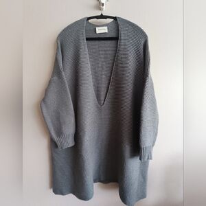 Beaufille Gray Deep V-Neck Wool Silk Cashmere Oversized Knit Sweater Small